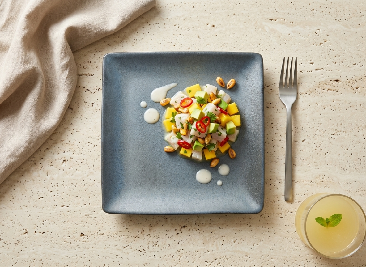 Sea Bass Ceviche, Mango & Coconut – Carbon Luxe