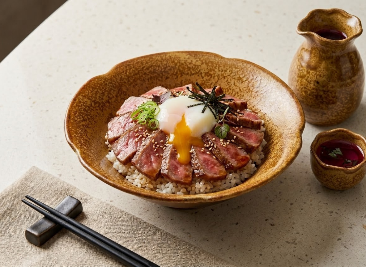 Wagyu Beef Donburi, Onsen Egg – Harvest Sun