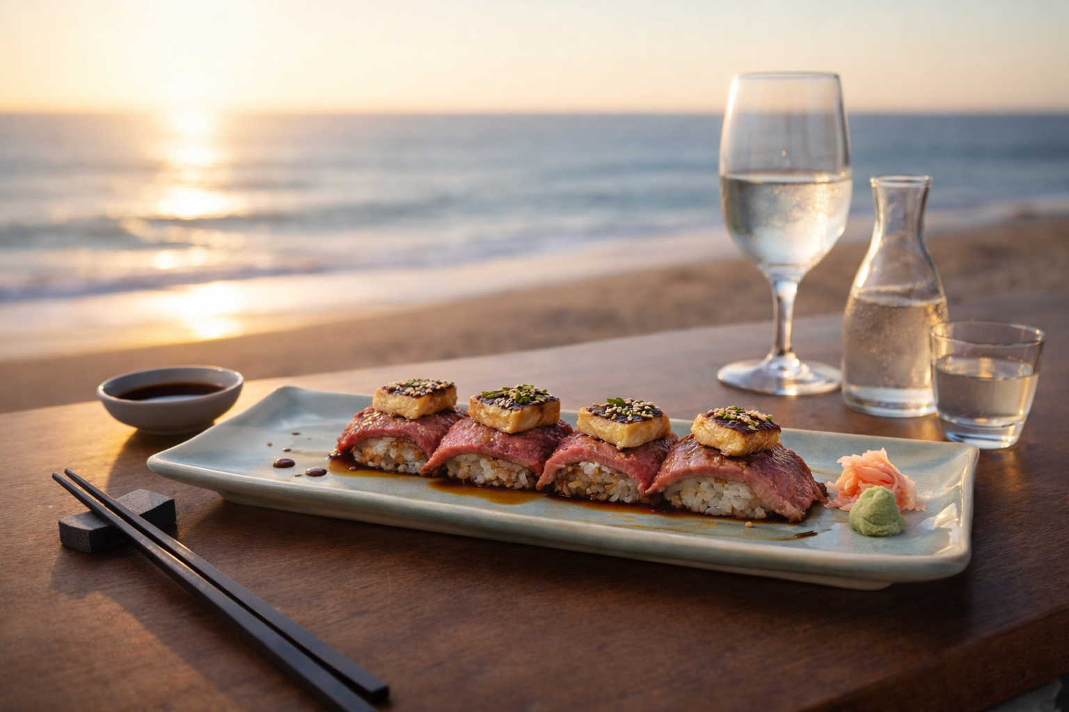 Sunset sushi by the seaside – Serene Waters