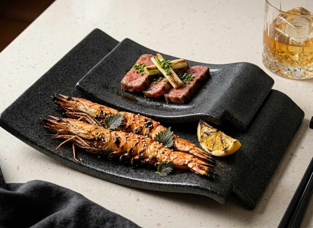 Robata Grilled King Prawns & Wagyu Strip – Blackstone Grid