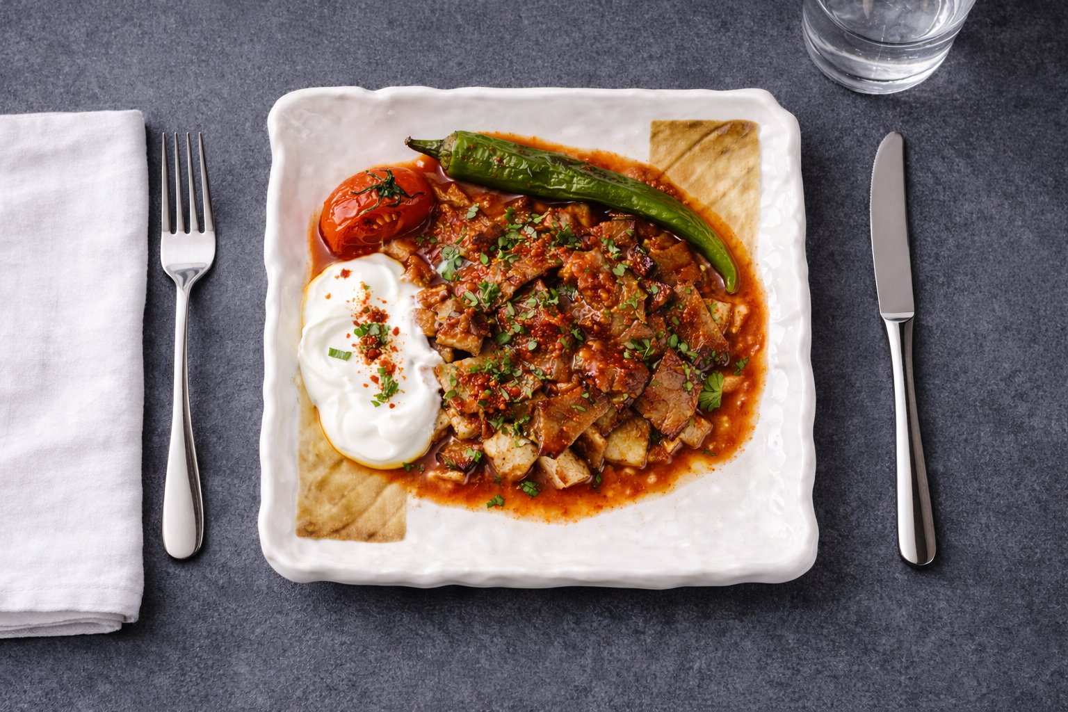Iskender kebap with yogurt and sauce – Golden Grove