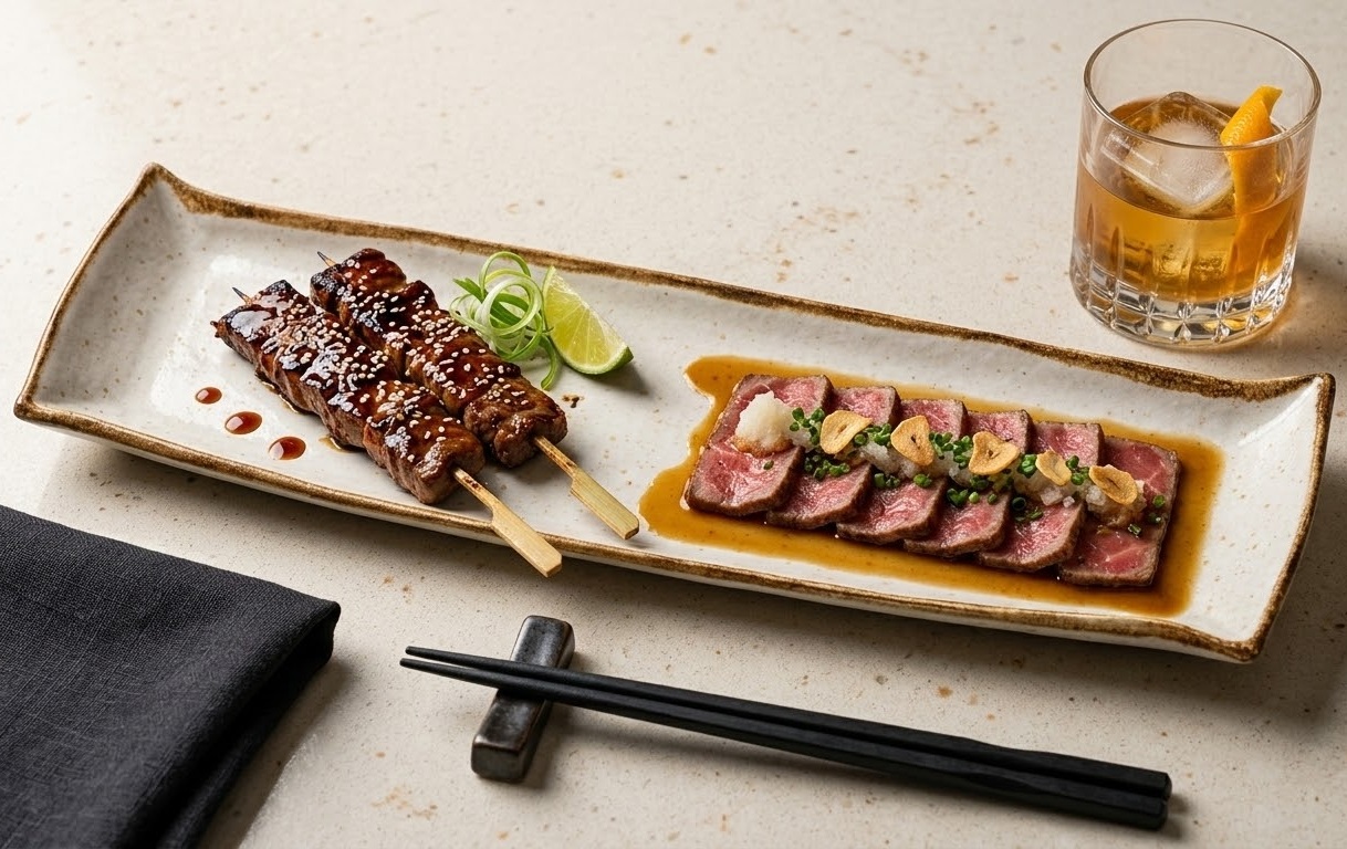 Robata Beef Skewers & Wagyu Tataki, Truffle Soy 2