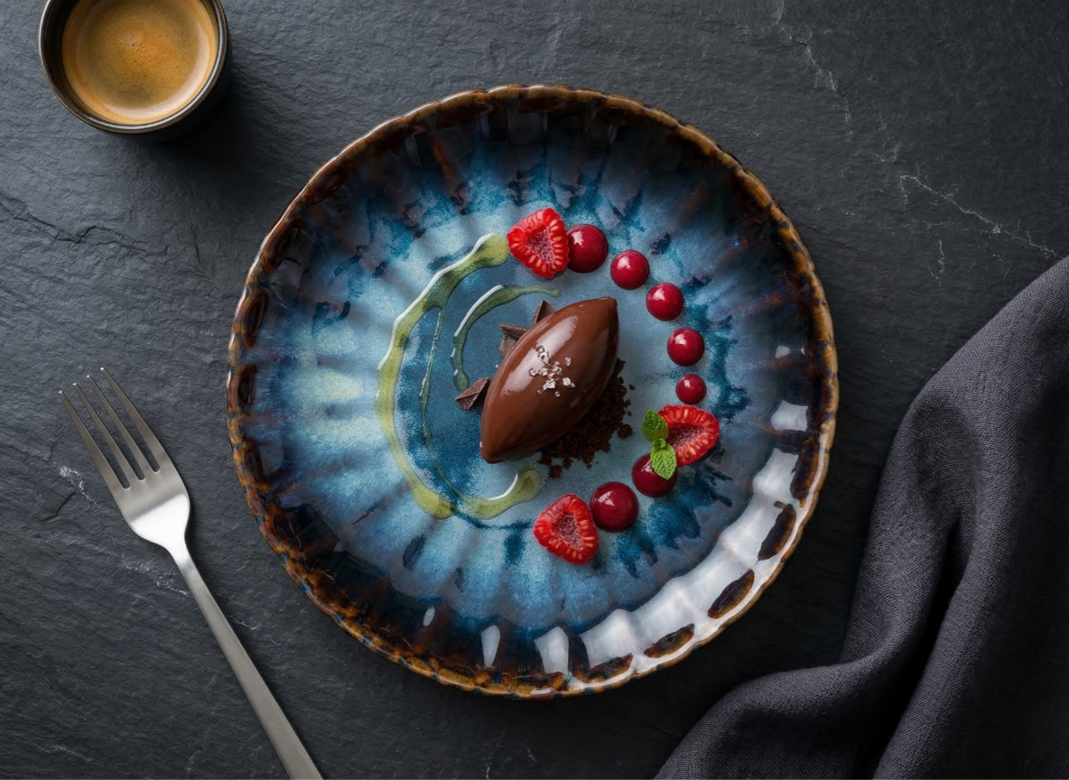 Chocolate Ganache, Raspberry & Olive Oil – Blue Horizon