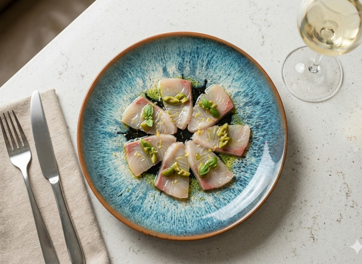 Ricciola Crudo, Limone & Olive di Castelvetrano – Deep Ocean