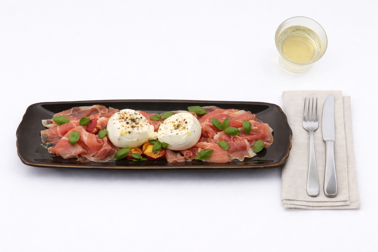 Prosciutto and Burrata with Fresh Basil – Midnight Noir